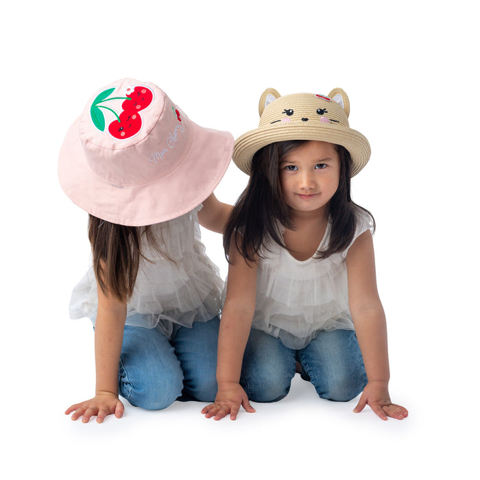 Reversible Kids' UPF50+ Sun Hat - Cat/Cherry