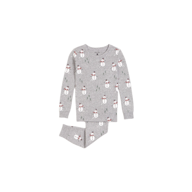 Petit Lem Merry Snowmen Print on Heather Grey PJ Set (2 pcs)
