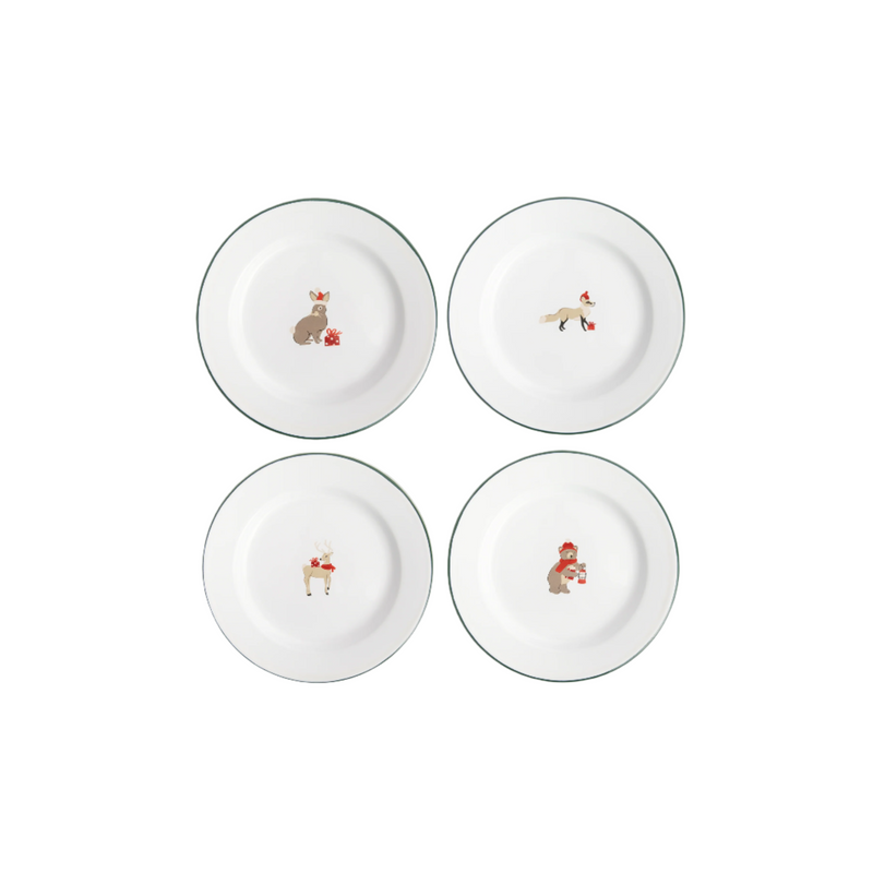 Crow Canyon Helmsie X CCH Holiday Enamelware Flat Salad Plates, Set of 4