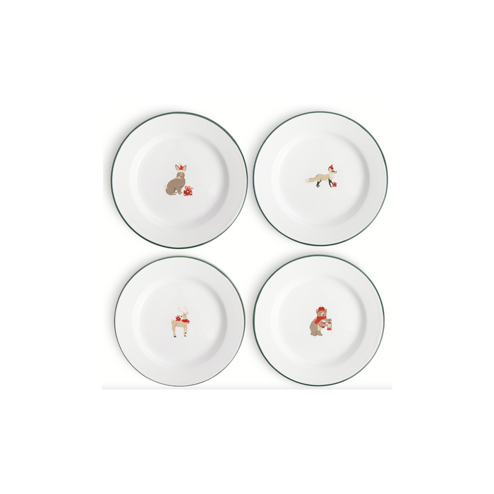 Helmsie x CCH Holiday Animals Flat Salad Plates, Set of 4, Green Rim