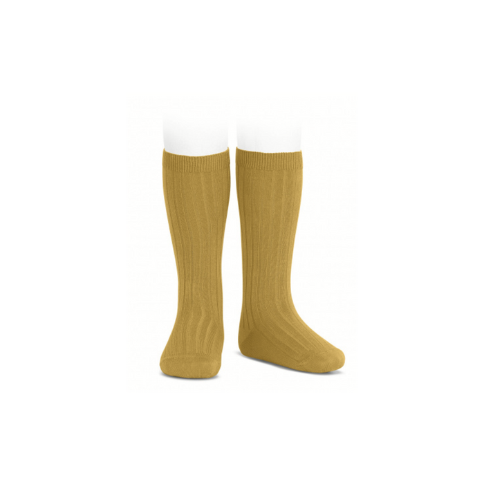 Condor Basic Rib Knee High Socks-Mustard
