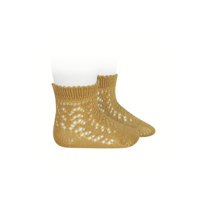 Condor Perle Openwork Short Socks Mustard