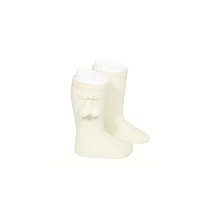 Condor Perle Knee High Socks With Pompoms Beige